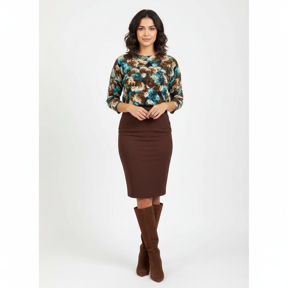 Talbots 100% Merino Wool Blue & Brown Dark Floral Print Crew Neck Sweater M - Picture 6 of 6